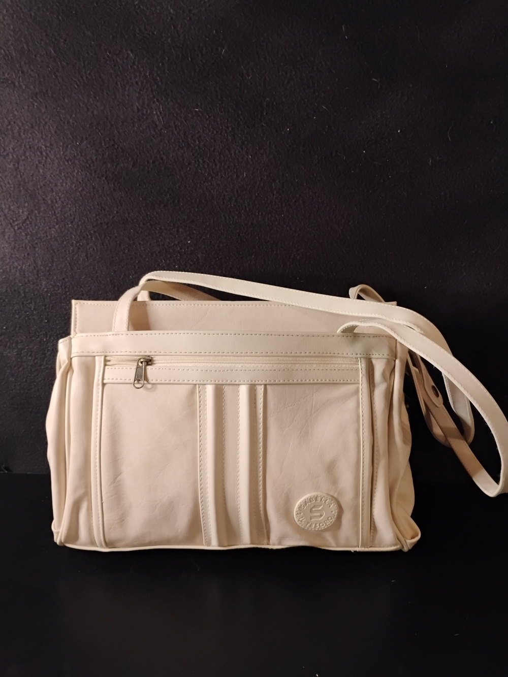 Cream Leather-Look Crossbody Messenger Bag for Women